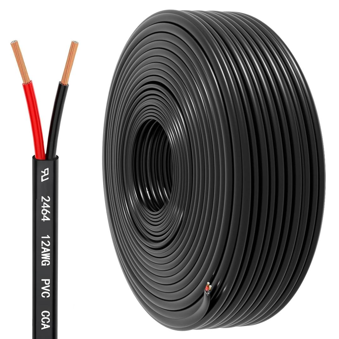 12 Gauge Wire 2 Conductor Electrical Wire, 12 AWG 3.3mm Wire PVC Cord, 12V/24V DC Low Voltage/Copper-clad Aluminum(CCA)/Flexible/2 Wire for Automotive Wire LED Strips Lamp Lighting Marine(9.2M/30FT)