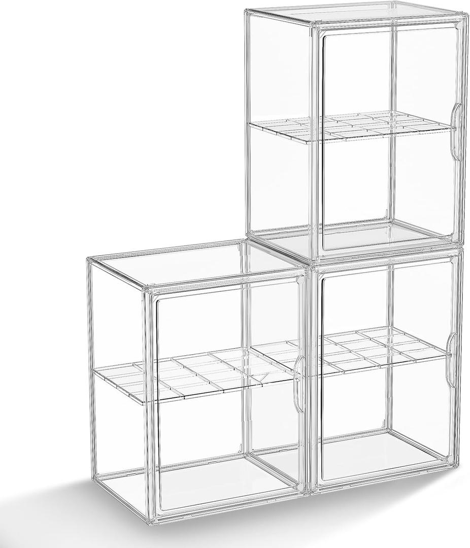 Clear Acrylic Display Case, Super Large Stackable Storage Bins Magnetic Attraction Lids, 3 Pack Acrylic Box with Divider for Collectibles, Figures, Purse, Handbag, Wallet, 11.4x9.84x15.4 inch