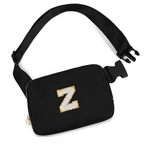 Uygafly Belt Bag Crossbody Bags for Girls Women - Gifts for 8 9 10 11 12 13 Year Old Girl - Teen Birthday Gifts - Small Waist Packs Trendy Kids Fanny Pack - Initial White Z, Black Bag