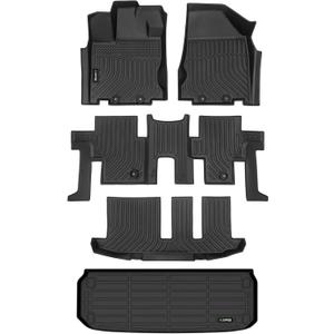 HAFIDI Floor Mats & Cargo Liner Fit for 2013-2021 Nissan Pathfinder 7 Seats & Infiniti QX60 7 Seats All Weather Protection TPE Anti-Slip Automotive Full Set Floor Liners Custom Accessories - Black