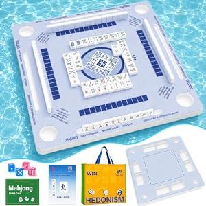 2F22E Floating Mahjong Table for Pool, Double-Sided EVA Floating Game Table for Mahjong, Cards, Dominoes & Drinks, 31.5'' Waterproof Floating Table for Pool