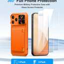 BXYJY for iPhone 17 Pro Wallet Case with Screen Protector (Tempered Glass), Card Holder (4-5 Cards), Slide Camera Cover, Military Grade Drop, Heavy Duty Women Men Case for iPhone 17 Pro, Orange