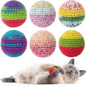 Retro Shaw Cat Toys Balls, Yarn Cat Ball with Bell Inside, Kitten Toys for Indoor Cats Kitty, Interactive Cat Nip Chew Toys for All Pet Breed 6 Pack (1.7 Inches)