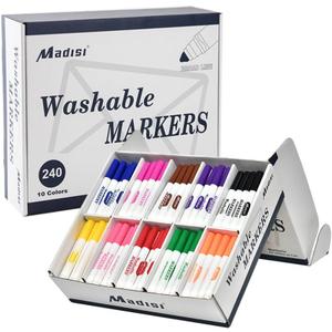 Madisi Washable Markers, Broad Line Markers, Assorted Colors, Classroom Bulk Pack, 240 Count