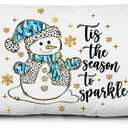 Blue and Gold Christmas Snowman Pillow Covers 12x20, Winter Home Decor, Tis The Season to Sparkle Snowflake Snowman Christmas Lumbar Throw Pillow Covers for Home Bedroom Living Room (Leopard-patterned Snowman)