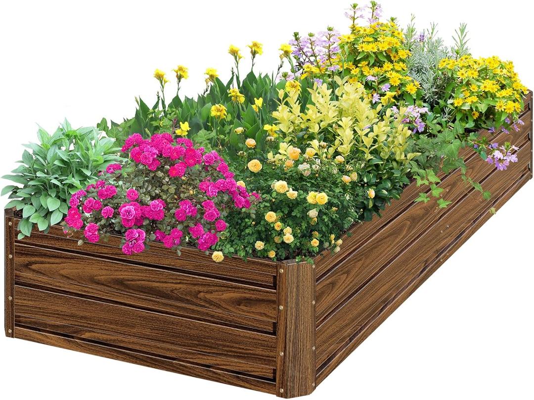 SnugNiture Galvanized Raised Garden Bed 8x4x1FT Outdoor Large Metal Planter Box Steel Kit for Planting Vegetables, Flowers (Brown)