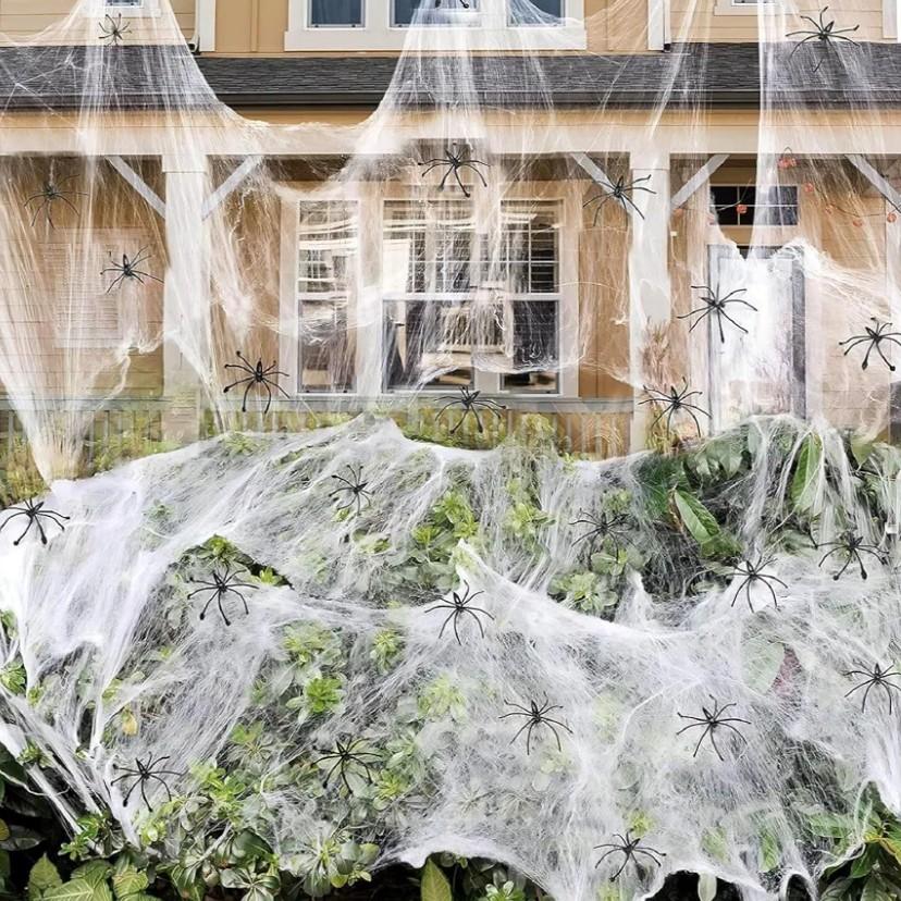 ZHUOXIN Spider Webs Halloween Decorations Bonus with Fake Spiders,Stretch Cobwebs for Halloween Outdoor Party Supplies (1000 sq ft)