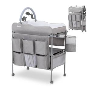 Baby Changing Table, Versatile Portable Folding Changing Table, Waterproof Diaper Changing Station with Waste Basket, Adjustable Height with 2 Drawers, Baby Changing Station for Infant and Newborn (Light Grey)