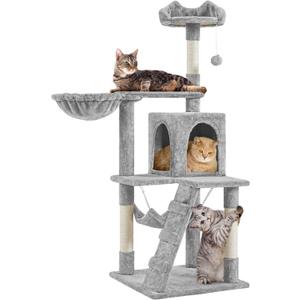 Yaheetech Cat Tree Tower Kitten Condo Scratching Post with Hammock Basket 54in (Light Gray)