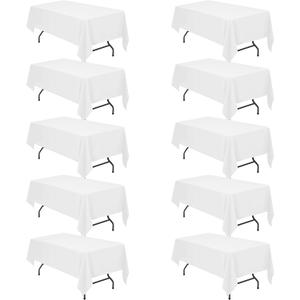 BRILLMAX 10 Pack White Tablecloths for 6 Foot Rectangle Tables 60 x 102 Inch - 6ft Rectangular Bulk Linen Polyester Fabric Washable Cloth Cover for Wedding Reception Banquet Birthday Party