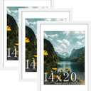Picrit 14x20 Picture Frame 3 Pack, White Poster Frame, Display Poster 12 x 16 with Mat or 14 x 20 without Mat for Horizontal or Vertical Wall Mounting