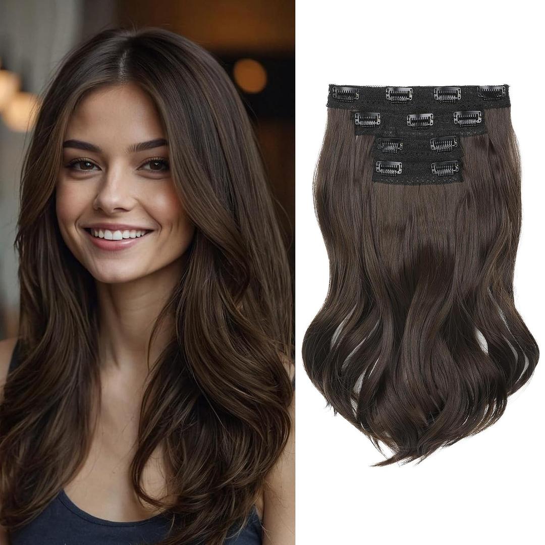 Clip in Hair Extensionss, 4PCS Hair Extensions 14" Short Layered Cut Hair Extensions Invisible Lace Weft Natural Soft Hairpieces for Women - Chocolate Brown