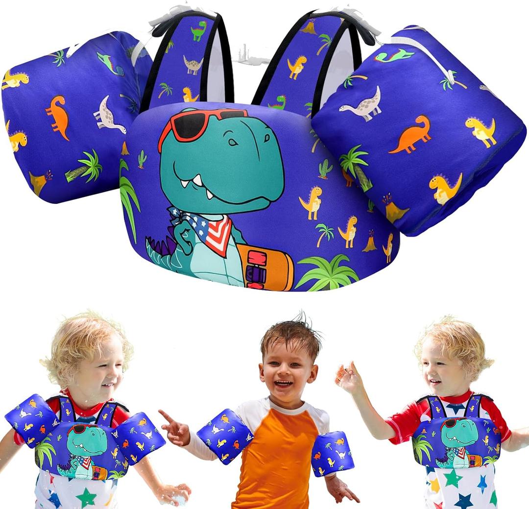 Vvinca Separable Toddler Swim Vest Fit 22-66 Lbs2-6 Years| 3 in 1 Toddler Floaties Pool Float & Arm Bands Boys and Girls, Adjustable Sturdy Safety for 2 3 4 5 6 Year