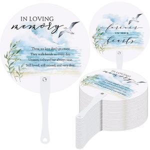 Teling 100 Pcs Funeral Favors Round Fans Bulk Plastic Handheld Remember Me Hand Held Parlor Fans with Handle Hand for Funeral Services Condolence Sympathy Gift(Seagull)