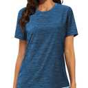 MAGCOMSEN Crewneck Workout Shirts Women Quick Dry Short Sleeve Gym Running Athletic Exercising Shirts Medium Blue, XXL (Blue, XXL)