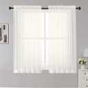 OWENIE Sheer Curtains Ivory, 45" Long Light Filtering Tiers for Kitchen, Bedroom, Short Panels Rod Pocket 2 Panels, Cafe Curtains Small Window, 42" W x 45" L