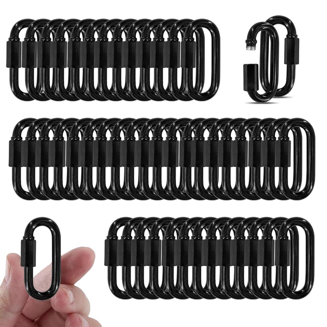 50PCS 2Inch Quick Links,Black Chain Connector Link,Screw Galvanized Steel Heavy Duty Chain Links, 3/16" M5 Locking Carabiners for Connecting Hammock, Key Chain, Pet Leash,Gym,Camping 650 Lbs