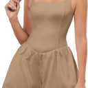 Women's Athletic Romper Square Neck Sleeveless Jumpsuit Casual Summer One Piece Workout Outfit (Khaki)
