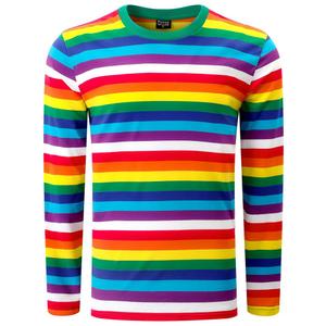 Funny World Rainbow Striped Shirt Men Long Sleeve Pride T Shirts, XX-Large