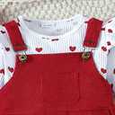 Noubeau Toddler Baby Girl Valentines Clothes Ruffled Sleeves Top Heart Bell Bottoms Flared Overalls Suspender Pants Set (Pink, 18-24 Months)