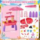 Water Table for Toddlers 3-5, 3-Tier Auto Water-Absorbing Kids Sand Water Table with Water Pump & Umbrella Splash Pond Toy, Sensory Play Table Toys for Outdoor Pool Beach Backyard Summer (Pink）