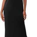 Casly Lamiit Women's Short Sleeve Double Split Maxi Dress 2025 Summer Casual Plain Striped Loose Long T Shirt Dresses,Black XS