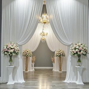 8 Panels 5x12ft Backdrop Curtains for Parties, Wrinkle Free 8 Panels 12 ft Long Polyester Ivory Photo Backdrop Drapes Back Drop Cloth for Wedding Birthday Photography Background Party