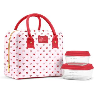 Fit & Fresh Lunch Bag For Women, Insulated Womens Lunch Bag For Work, Leakproof & Stain-Resistant Large Lunch Box For Women With Containers, Zipper Closure Bloomington Lunch Bag, Hearts