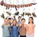 3 x Dinosaur Birthday Party Supplies - Dinosaurs Theme Party Banner and Hanging Swirl for Girls Birthdays Party Decorations, Children Love the Magical "Happy Birthday" Banner Very Much (Dinosaur-2)