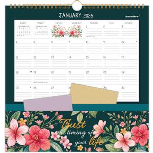 2026 Wall Calendar - 2026 Pocket Calendar, 11.7" x 11.7", 2026 Calendar with Pockets, Jan. 2026 - Dec. 2026, 2026 Wall Calendar 12 Month with One Pockets, Calendars for Office School Home, Golden Twin Wire Binding, Premium Paper - 12 Different Floral