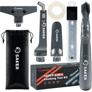 Saker 4 in 1 Caulking Tool Kit-Aluminum Sealant Finishing Tool Grout Remove Scraper Caulk Remover Glass Glue Angle Scraper for Bathroom,Kitchen,Floor,Window,Sink Joint,Frames Seal (Silver)