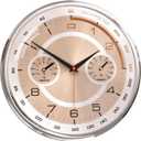 Modern Industrial Decorative Wall Clock with Temperature and Humidity Silent Non Ticking Battery Operated Silver Gold Quartz Clock for Living Room Decor 12.2 Inch