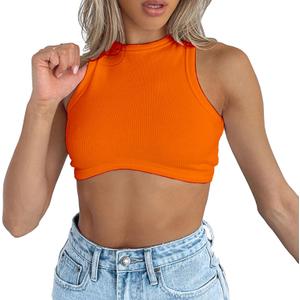 Dwnval Sexy Crop Tops Sleeveless Crewneck Ribbed Knitted Tank Top for Women, Small