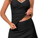 HEYTALALA Tankini Swimsuits with Skirt - Two Piece Tummy Control Bathing Suit Wrap Swimwear 2025 Color Block Swimdress (X-Large, Black)