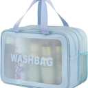 Travel Toiletry Bag for Women, Matte Translucent Toiletry Bag with Handy Handle, Makeup Cosmetic Organizer Bag for Travel Toiletries Accessories (Blue-XL)