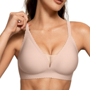 OEAK Womens Comfortable Bras Wireless Bras Push Up Bralettes Scalloped Mesh Bras Seamless Tshirts Bras Deep V Everyday Bras, L