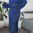 Women's 2 Piece Plus Size Cover Up Sweater and Split Thigh Skirt Set Beach Swim Cover Up Outfit (Blue, XXXL)