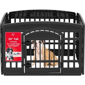 IRIS USA 24" 4-Panel Dog Playpen with Door, 35 x 35 x 24, Puppy Playpen, Dog Play Pen Indoors, Pet Fence, Puppies/Small Dogs, Black