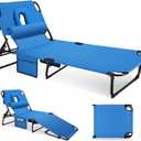 3-in-1 Sun Tanning Chair with Face Holes, Folding Chaise Lounge Chairs, 5-Position Adjustable Lounge Chair Outdoor with 2 Side Pocket & Pillow, for Pool Beach, Patio, Camping, Blue
