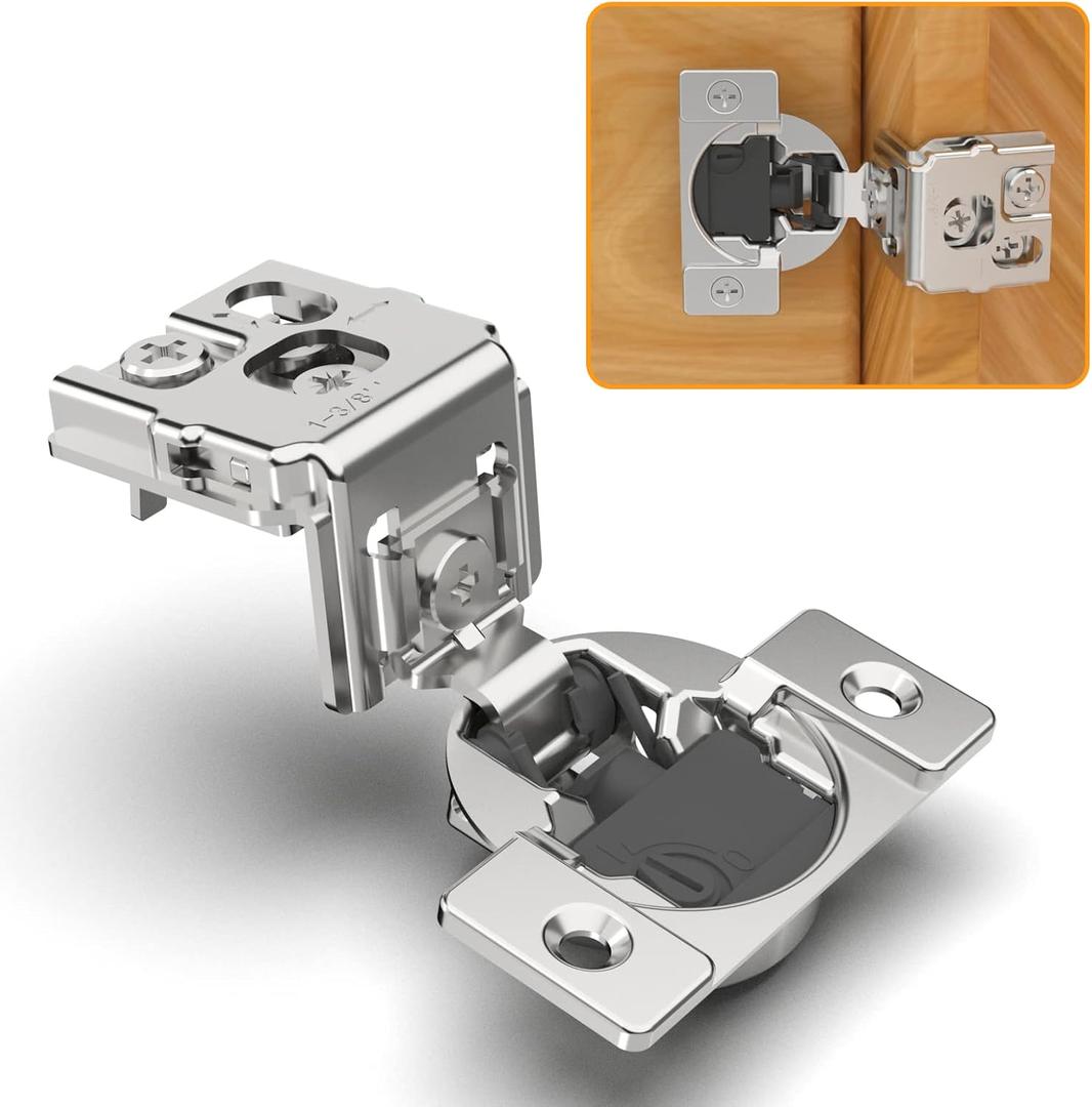 Chibery 10 Pack 1-3/8" Overlay 4D Soft Close Concealed Hinges for Face Frame Door, Adjustable Closing Speed, Smooth Slow Self Close Hinges, Satin Nickel, 105 Open Angle Stainless Steel Cabinet Hinges