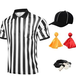 Men's Referee Costume Kit Official Referee Shirt Womens Ref Hat Whistle Yellow Red Penaltys Flag for Football Halloween S