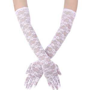 Lace Gloves, Bridal Floral Lace Gloves for Women - Tea Party, 1920s Costumes, Prom, Masquerade - One Pair, Length 21.3inch (White)