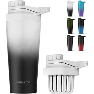Stainless Steel Shaker Bottle with Noise-Free Design - Patented 24 oz Insulated Metal Shakers Bottles Cup for Protein Mixes and Pre Workout 100% Leak Proof (Day Night)