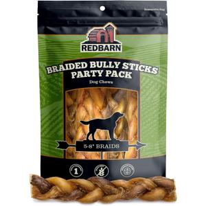 Redbarn Pet Products All Natural 5-8" Braided Bully Sticks for Small & Large Dogs - Healthy Long Lasting Beef Chews Variety Party Pack - Single Ingredient Low Odor Rawhide Free - 8 oz Bag