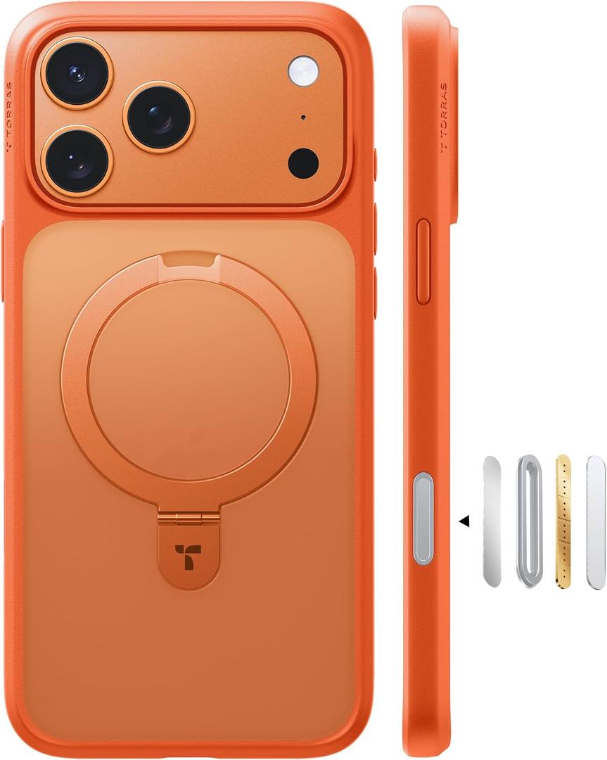 TORRAS for iPhone 17 Pro Max Case with Stand, Camera Control Button, Fit for MagSafe, Military Grade Protection, Translucent Slim Soft Edge Case for iPhone 17 Pro Max 6.9", Orange