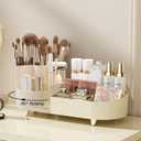 Makeup Organizer Countertop Rotating Makeup Organizer for Vanity Large Capacity Cosmetic Display Case with Makeup Brush Holder Cosmetic Organizer CountertopCream (1 Tier)