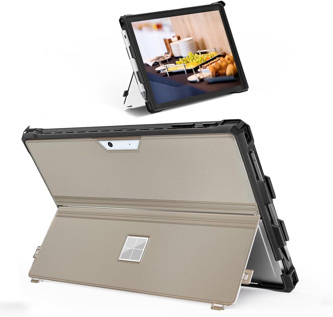 Case for 12.3" Microsoft Surface Pro 7+/7/6/5/4 Rugged Cover Case, with Surface Pen Holder, Compatible with Surface Pro Type Cover Keyboard, Translucent Black