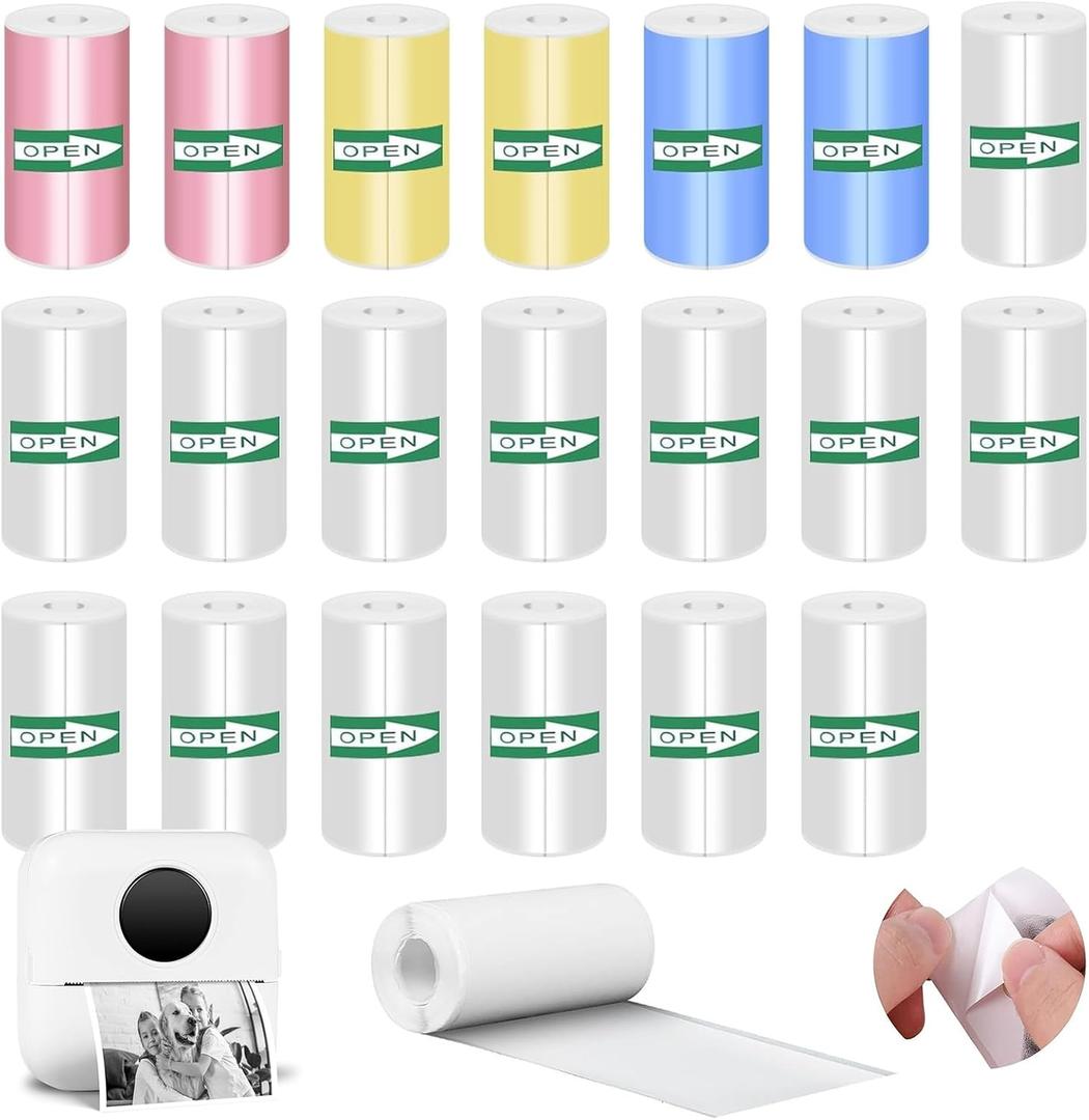 20PCS Mini Printer Paper,Thermal Sticker Paper,Self-adhesive,Mini Thermal Printer Paper,Mini Photo Printer Labels,For Photos,To-do Lists,Notes,Multiple Colors,(57 x 25 mm)