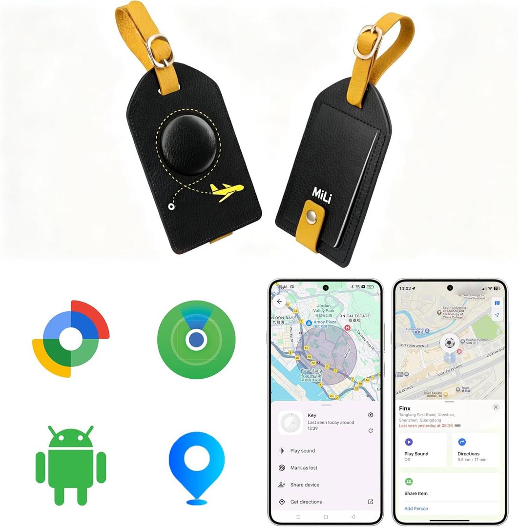 MiLi Smart Bluetooth Luggage Tracker Tag for iOS & Android - Works with Apple Find My & Google Find Hub, Anti-Lost Leather Travel Locator for Suitcase, Backpack & Gear, Black