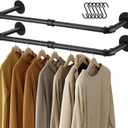 GREENSTELL Clothes Rack Wall Mounted, 36.2 Inch Industrial Pipe Clothing Rack, Space-Saving Closet Rod, Multi-Purpose Hanging Rod for Bedroom, Laundry Room, 2 Base (2 Pack)